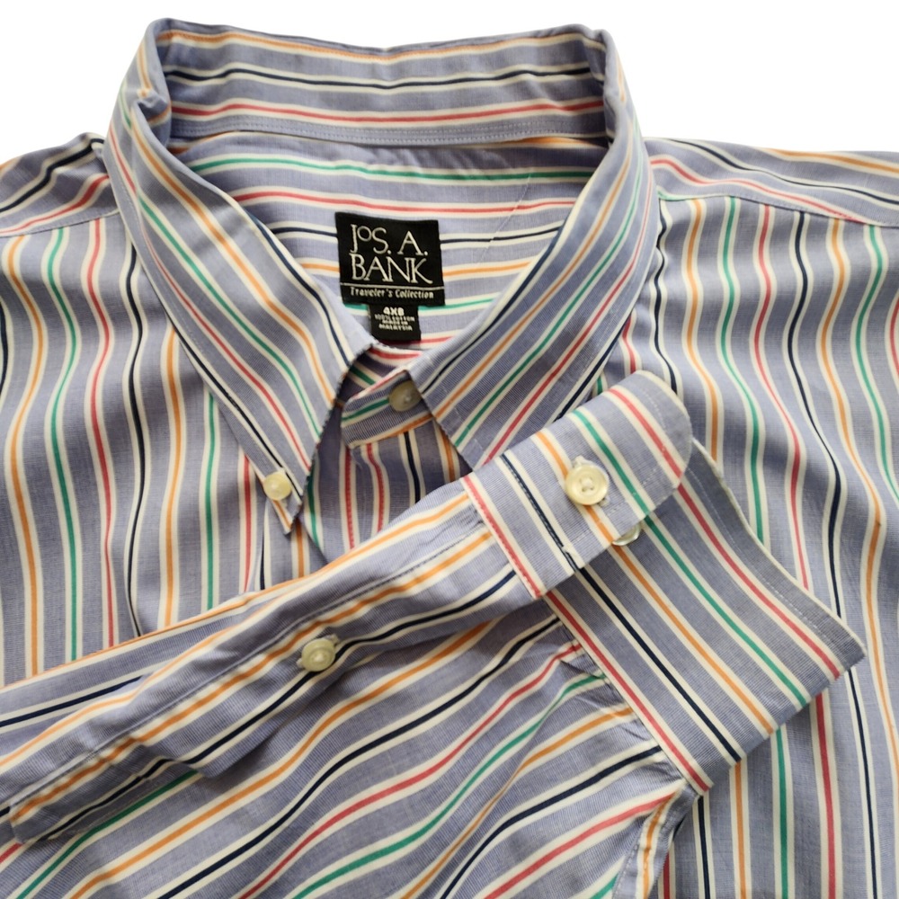 Jos A Bank Traveler Collection Mens 4XB Blue Multicolor Stripe Button Down Shirt